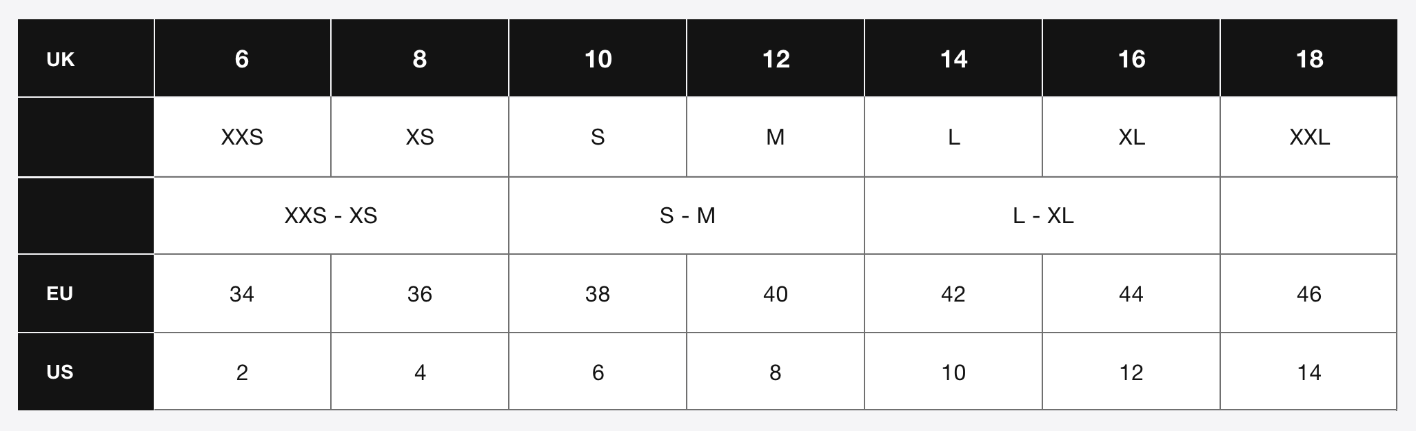 Superdry størrelsesguide (Desktop)